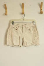 Route 66 Cream Floral Side Detailed Denim Shorts | 4