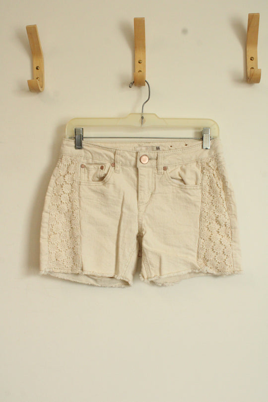 Route 66 Cream Floral Side Detailed Denim Shorts | 4
