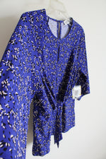 NEW Kasper Blue Black & White Textured Tied Front Top | M