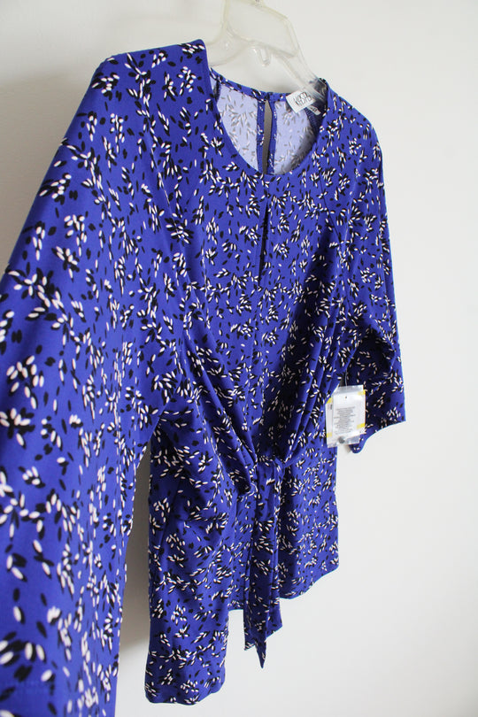 NEW Kasper Blue Black & White Textured Tied Front Top | M