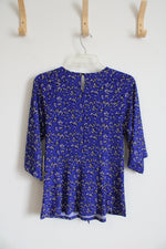 NEW Kasper Blue Black & White Textured Tied Front Top | M