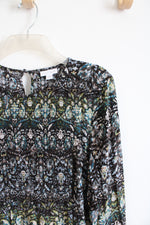 J.Jill Brown Black Blue Green Patterned Long Sleeved Blouse | L