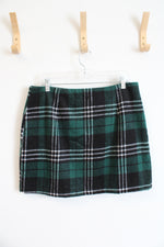 NEW (i) Green Black & White Plaid Fuzzy Mini Skirt | L