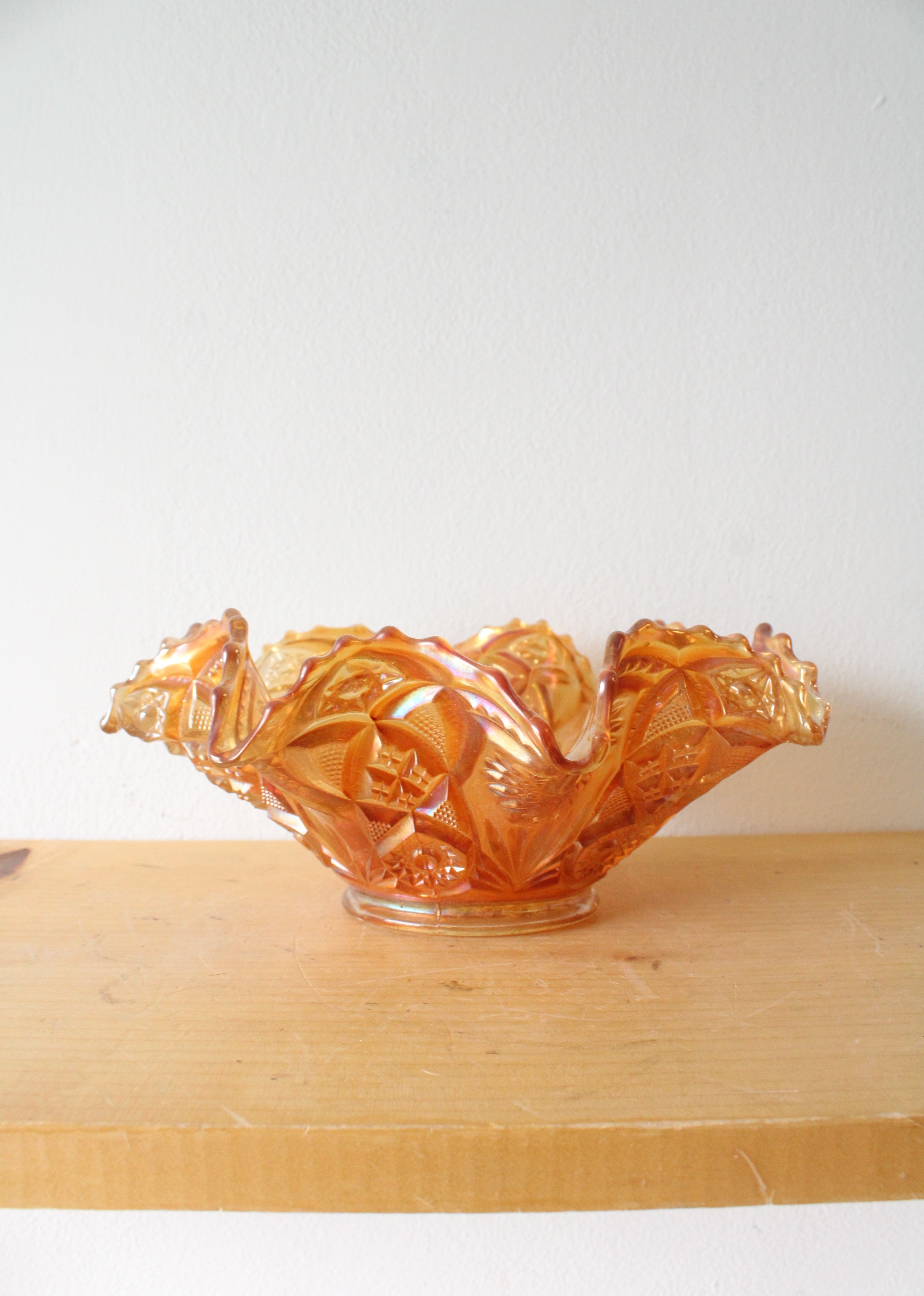 Vintage Imperial Marigold Carnival Glass Ruffled Edge Bowl