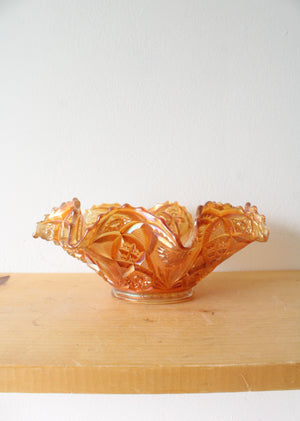 Vintage Imperial Marigold Carnival Glass Ruffled Edge Bowl