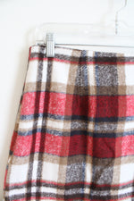 NEW (i) Brown Red Blue & White Plaid Fuzzy Mini Skirt | M