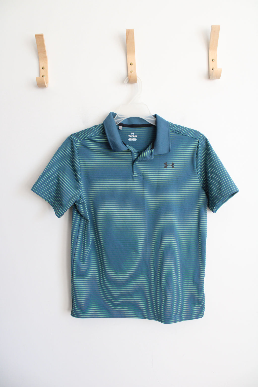 Under Armour Teal & Yellow Striped Polo Shirt | Youth L