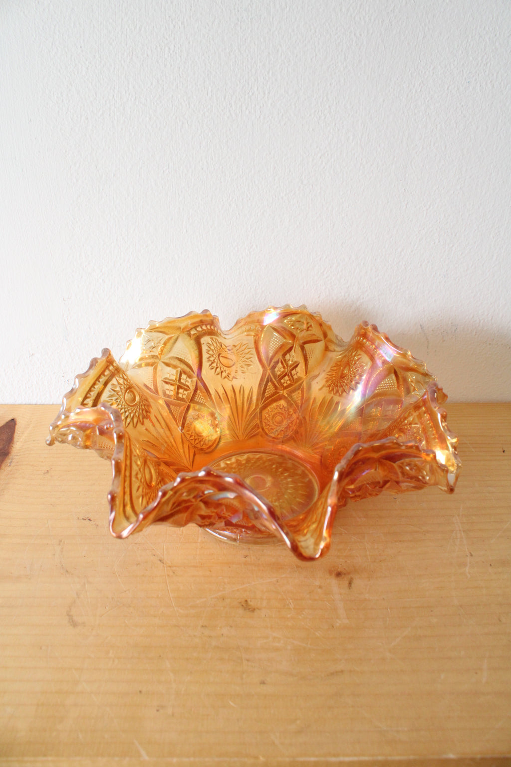 Vintage Imperial Marigold Carnival Glass Ruffled Edge Bowl