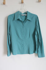 Apparenza Blue Striped Button Down Top | L Petite