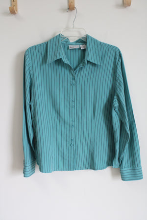 Apparenza Blue Striped Button Down Top | L Petite