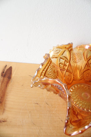 Vintage Imperial Marigold Carnival Glass Ruffled Edge Bowl