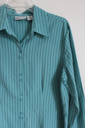 Apparenza Blue Striped Button Down Top | L Petite