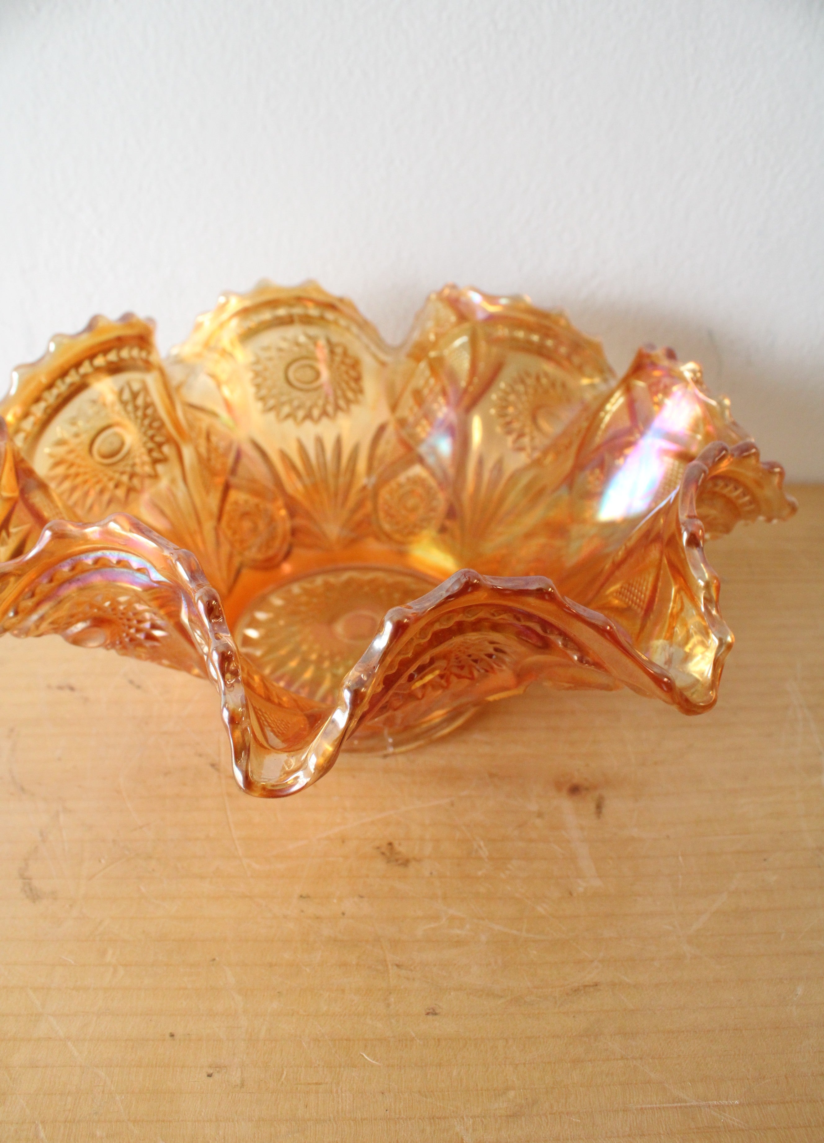 Vintage Imperial Marigold Carnival Glass Ruffled Edge Bowl