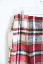 NEW (i) Brown Red Blue & White Plaid Fuzzy Mini Skirt | M