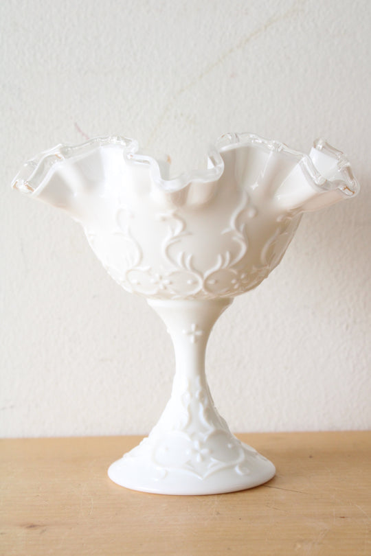 White Milk Glass With Spanish Lace Pattern