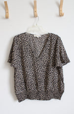 Michael Kors Brown & Black Leopard Print V-Neck Top | XL