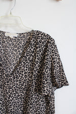 Michael Kors Brown & Black Leopard Print V-Neck Top | XL