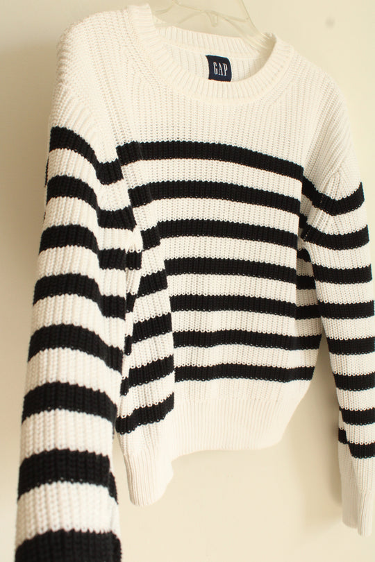 Gap Black & White Striped Cotton Sweater | M