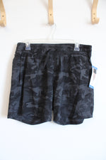 NEW Tuff Athletics Black and Gray Camo Stretch Shorts | L