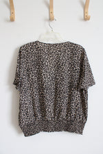 Michael Kors Brown & Black Leopard Print V-Neck Top | XL