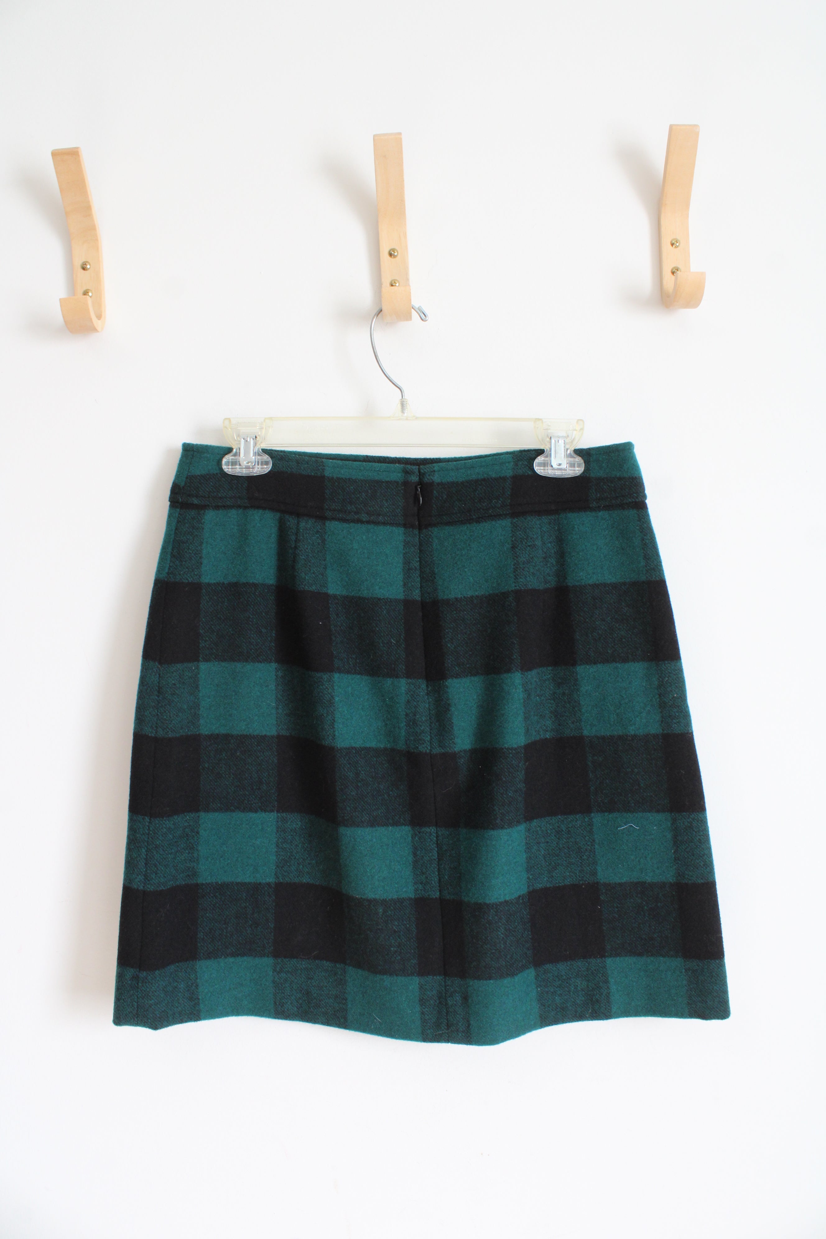 NEW J.Crew Green & Black Buffalo Plaid Wool Blend Mini Skirt | 8