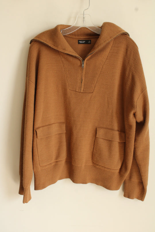 Vera Wang Camel Brown Quarter Zip Sweater | XL