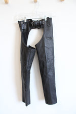 Bikers Dream Apparel Black Leather Biker Motorcycle Chaps | M