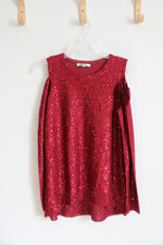 DKNYC Red Sequined Cold Shoulder Long Sleeved Top | M