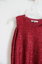DKNYC Red Sequined Cold Shoulder Long Sleeved Top | M