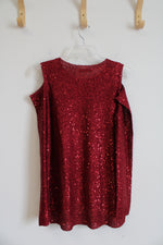 DKNYC Red Sequined Cold Shoulder Long Sleeved Top | M