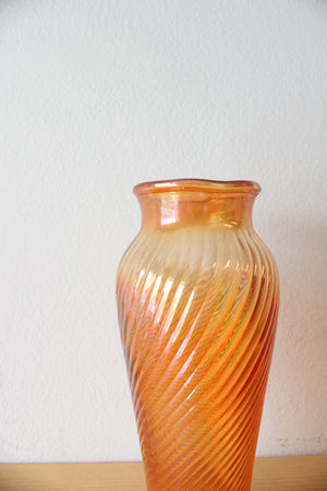 Vintage Marigold Ribbed Carnival Glass Vase