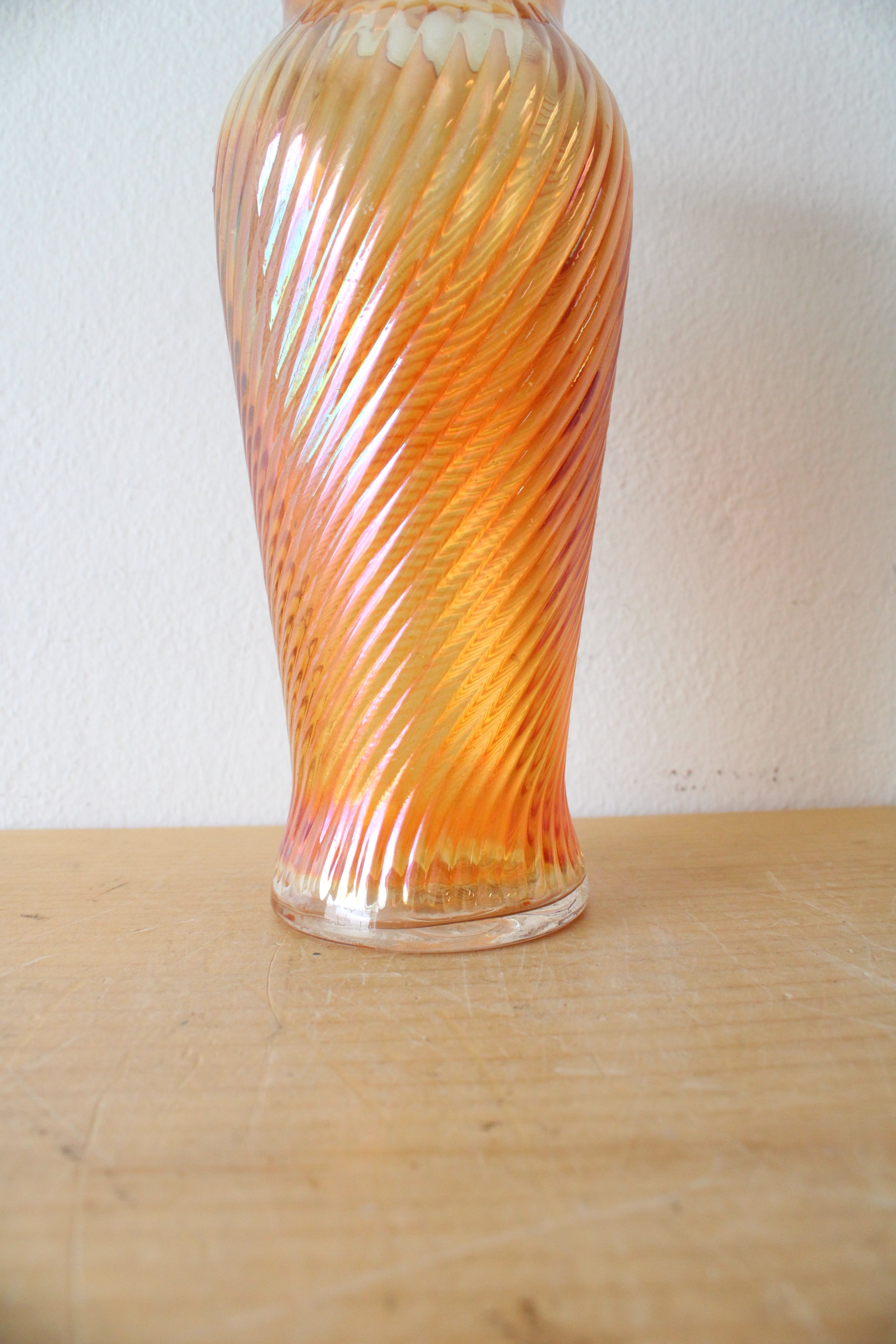Vintage Marigold Ribbed Carnival Glass Vase