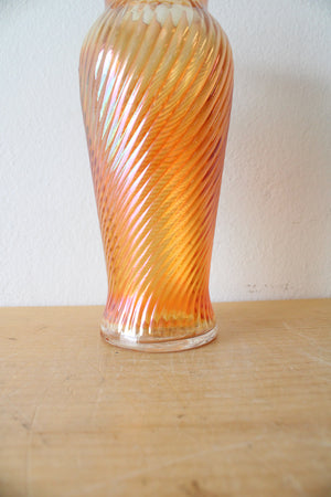 Vintage Marigold Ribbed Carnival Glass Vase