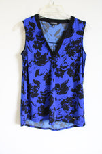 Ellen Tracy Blue Black Cobalt Floral Tank | S