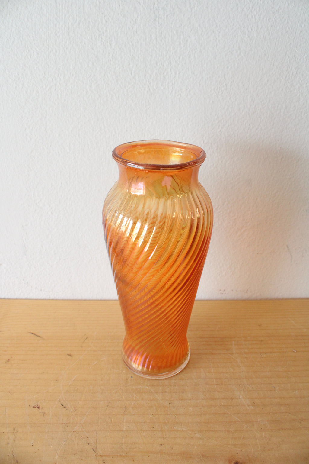 Vintage Marigold Ribbed Carnival Glass Vase