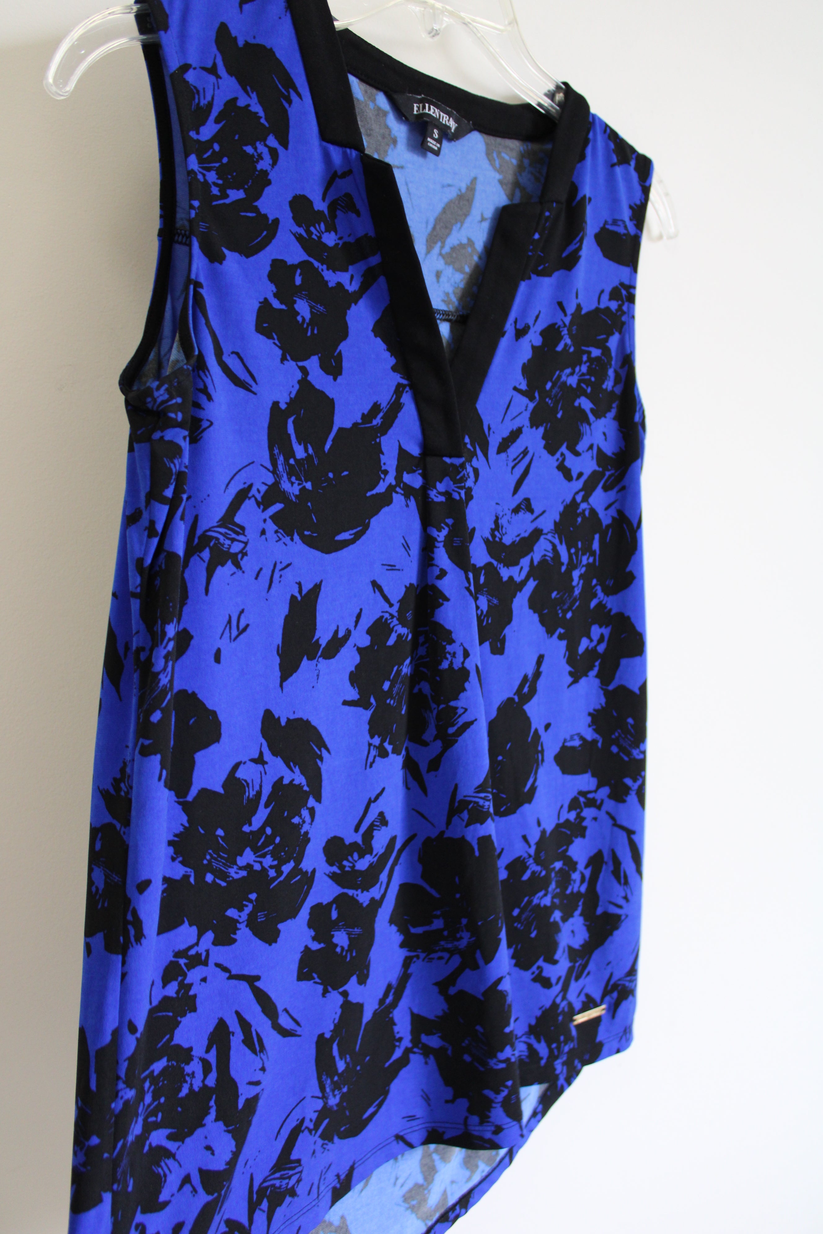 Ellen Tracy Blue Black Cobalt Floral Tank | S