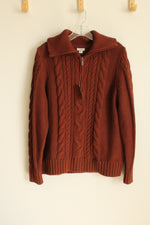 NEW L.L. Bean Burnt Mahogany Cable Knit 1/4 Zip Sweater | XL