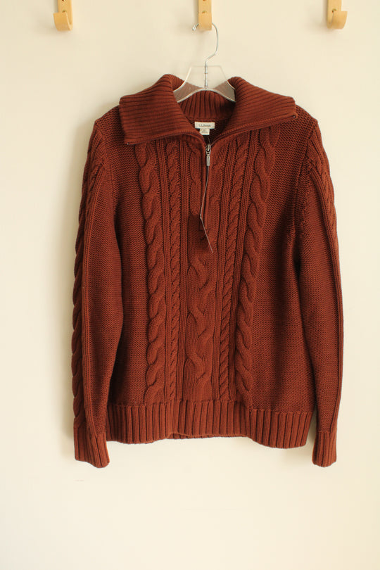 NEW L.L. Bean Burnt Mahogany Cable Knit 1/4 Zip Sweater | XL