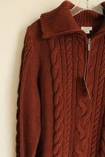 NEW L.L. Bean Burnt Mahogany Cable Knit 1/4 Zip Sweater | XL
