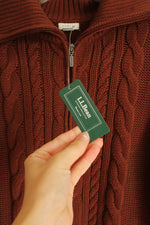 NEW L.L. Bean Burnt Mahogany Cable Knit 1/4 Zip Sweater | XL