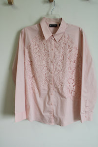 7th Avenue New York & Co. Pink Lace Front Shirt | L