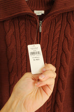 NEW L.L. Bean Burnt Mahogany Cable Knit 1/4 Zip Sweater | XL