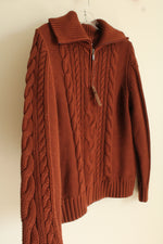NEW L.L. Bean Burnt Mahogany Cable Knit 1/4 Zip Sweater | XL