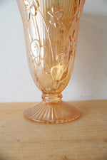 Vintage Jeanette Marigold Iris & Herringbone Carnival Glass Vase