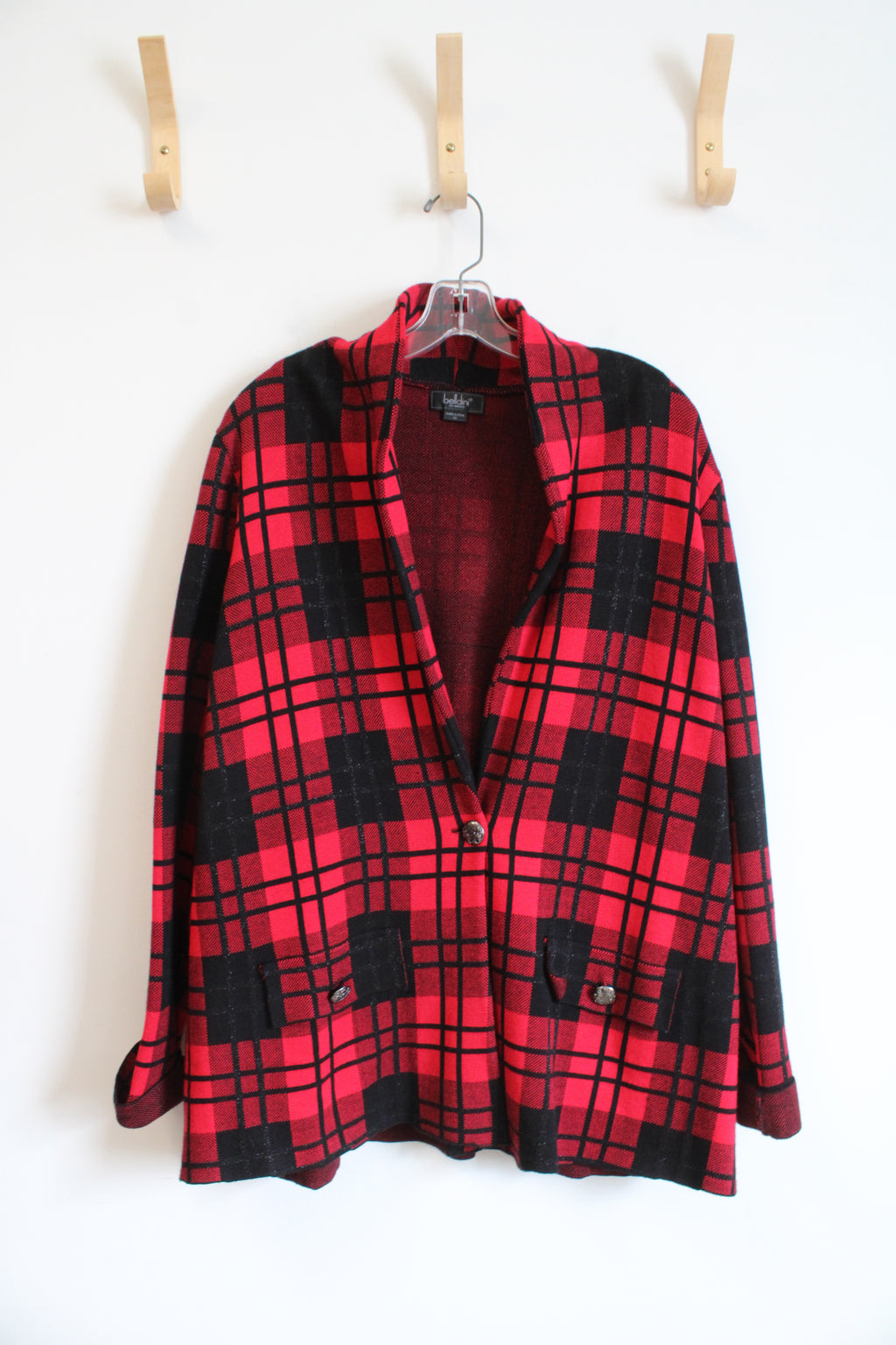 Belldini Red & Black Plaid Cardigan | 1X