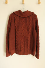 NEW L.L. Bean Burnt Mahogany Cable Knit 1/4 Zip Sweater | XL