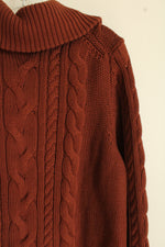 NEW L.L. Bean Burnt Mahogany Cable Knit 1/4 Zip Sweater | XL