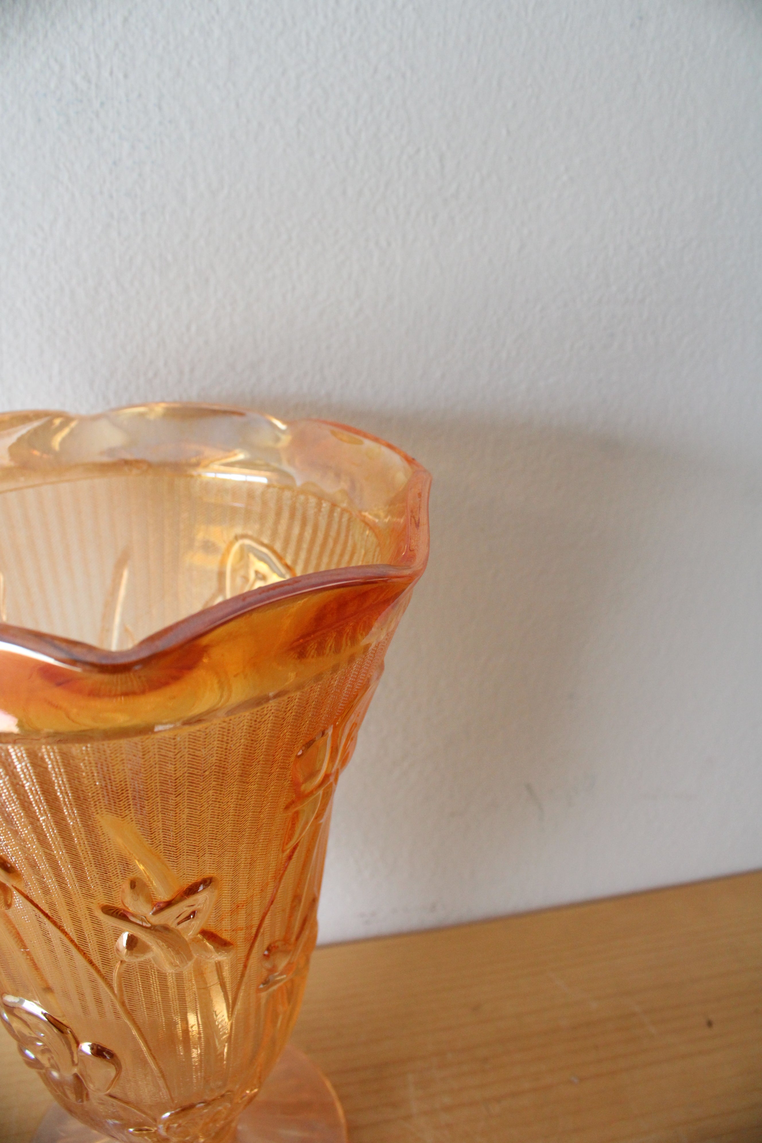 Vintage Jeanette Marigold Iris & Herringbone Carnival Glass Vase