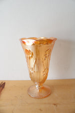 Vintage Jeanette Marigold Iris & Herringbone Carnival Glass Vase