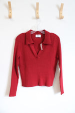 NEW Old Navy Red Ribbed Collared Long Sleeved Top | XL Tall